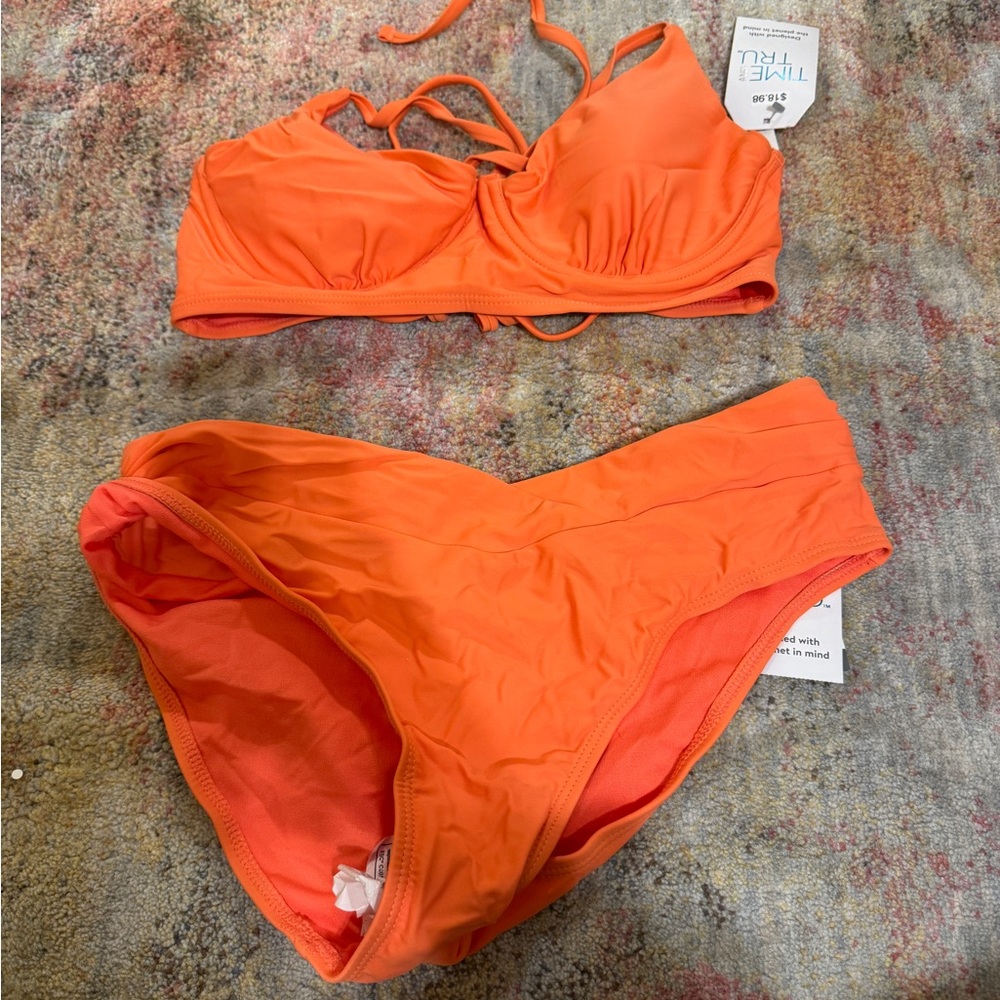 Time and Tru Bright Orange Swimwear